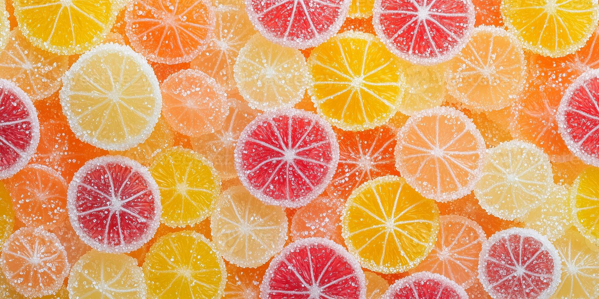 Close-up of sugar-coated surface texture on fruit slice candy piece photo