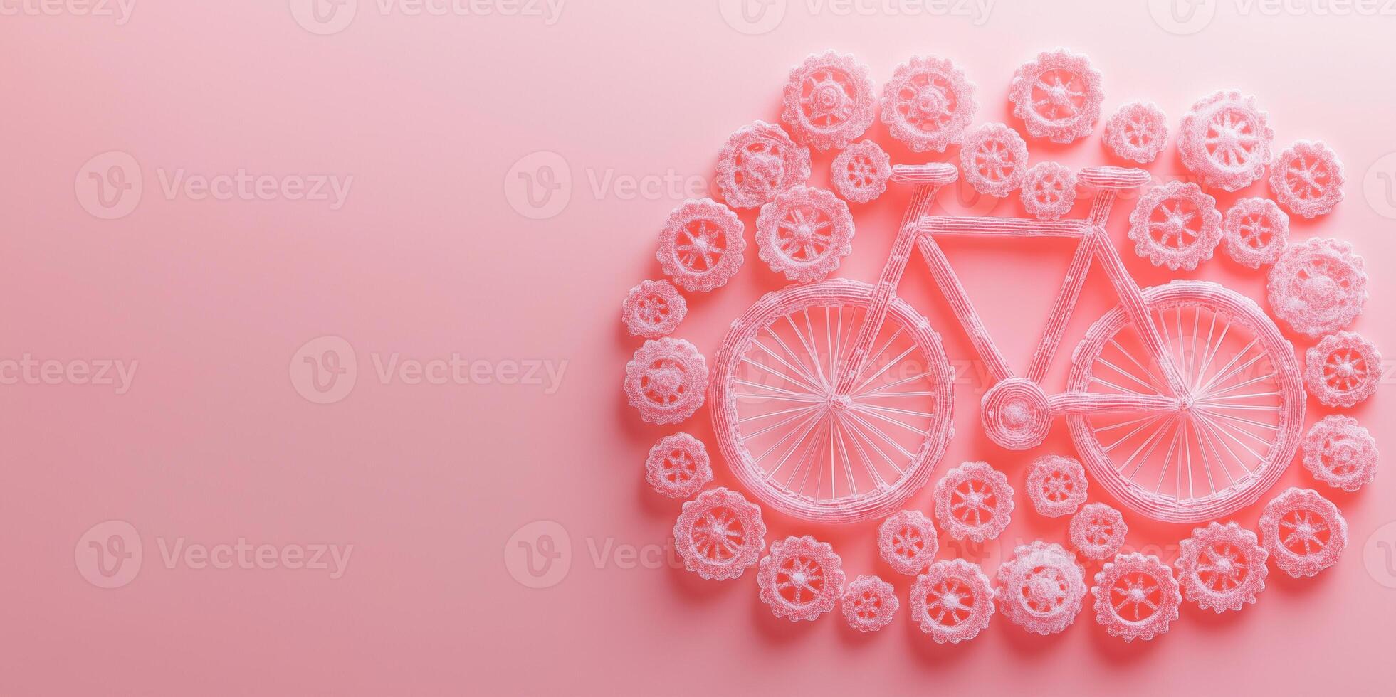 Multiple wheel candies used to outline a bicycle shape on surface photo