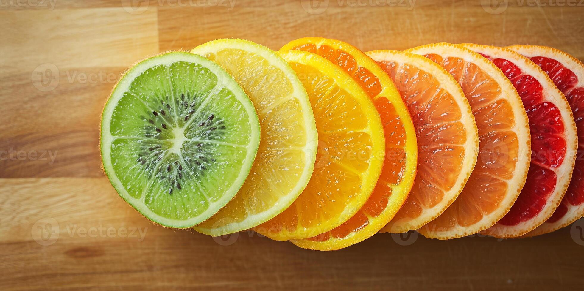 Cross-section of fruit slice candy showing layered interior on cutting board photo