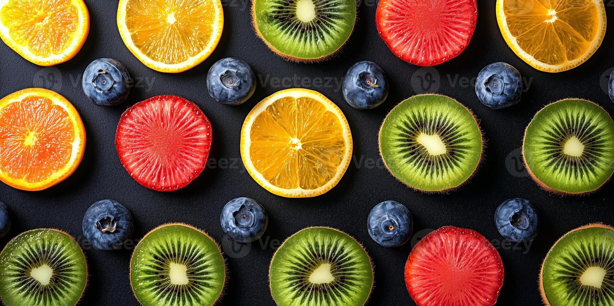 Fruit slice confections used to create a repeating pattern on dark background photo