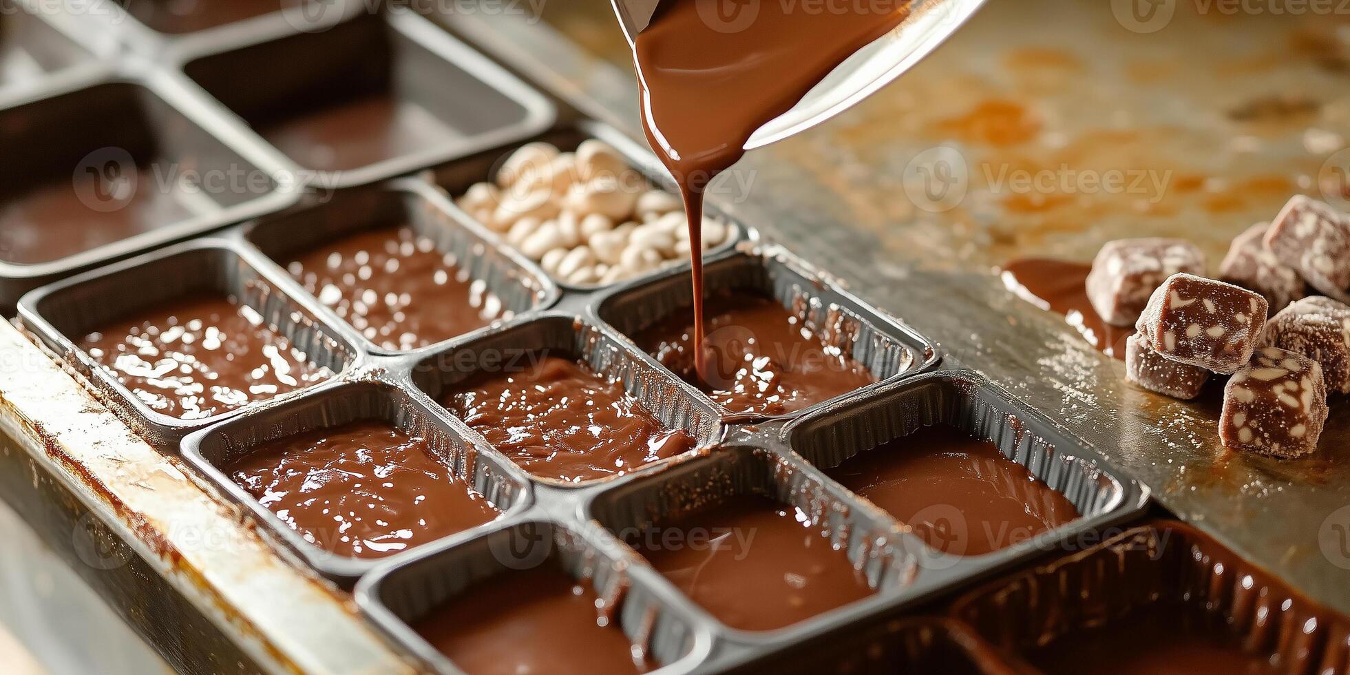 English toffee being poured into molds on counter photo