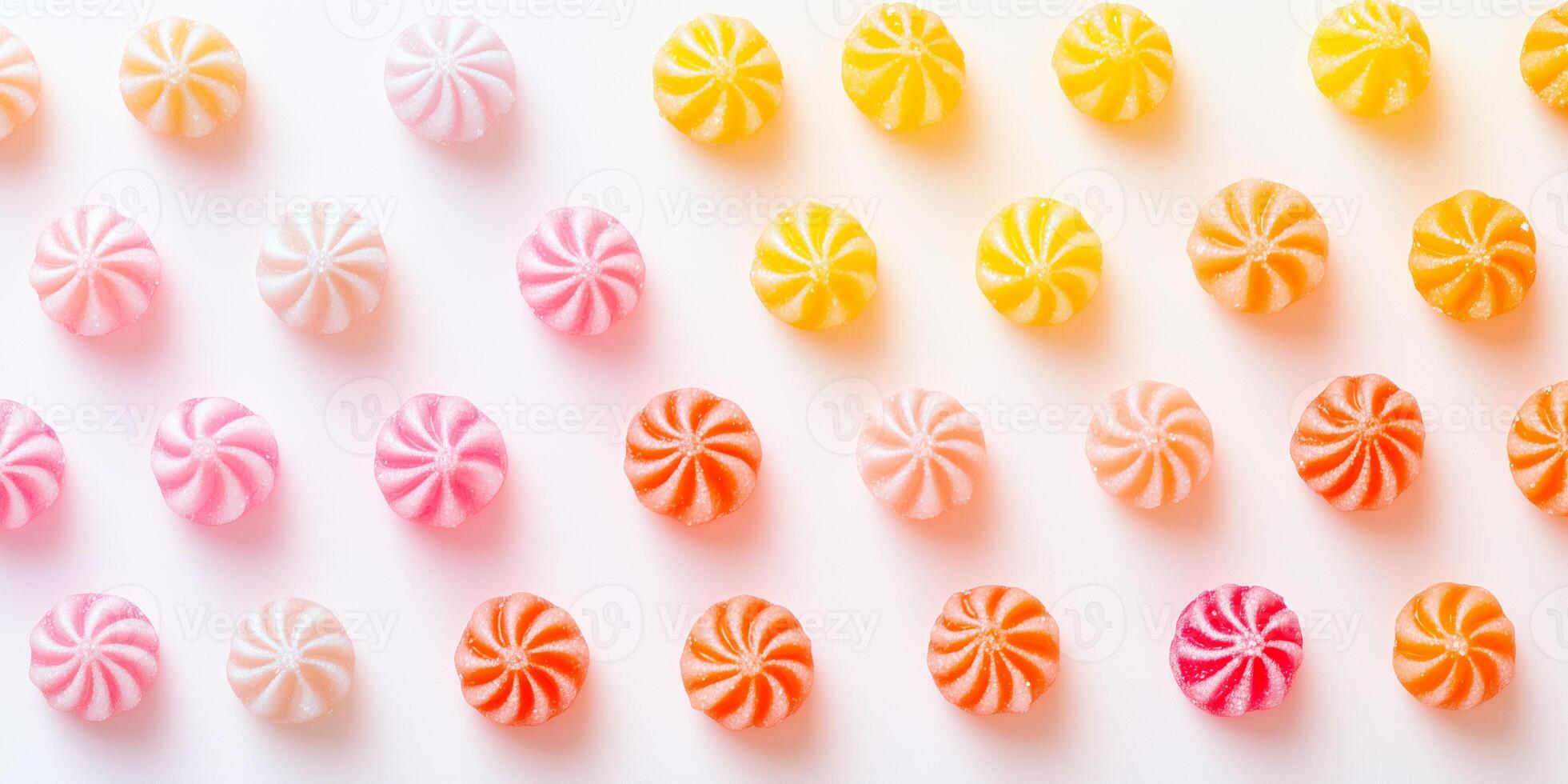 Multiple bite candies forming a gradient pattern based on size photo