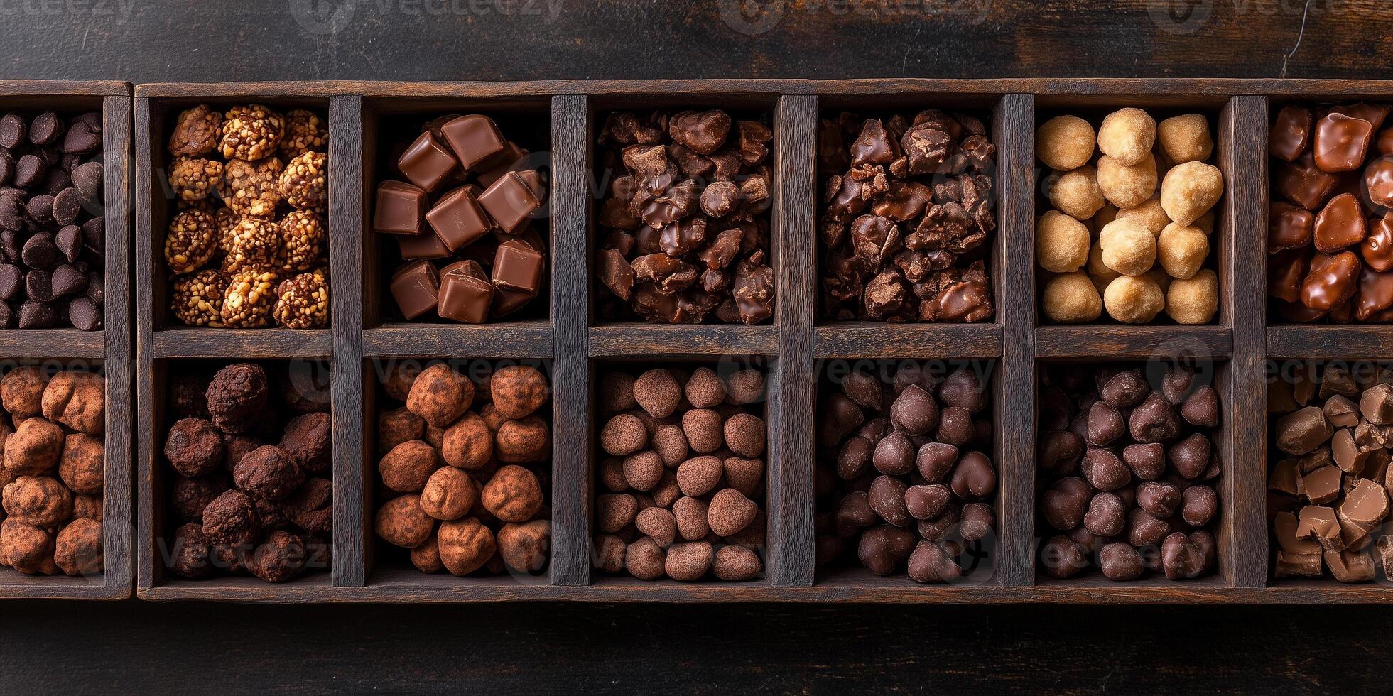 Caramel clusters placed in rustic containers of varying materials photo