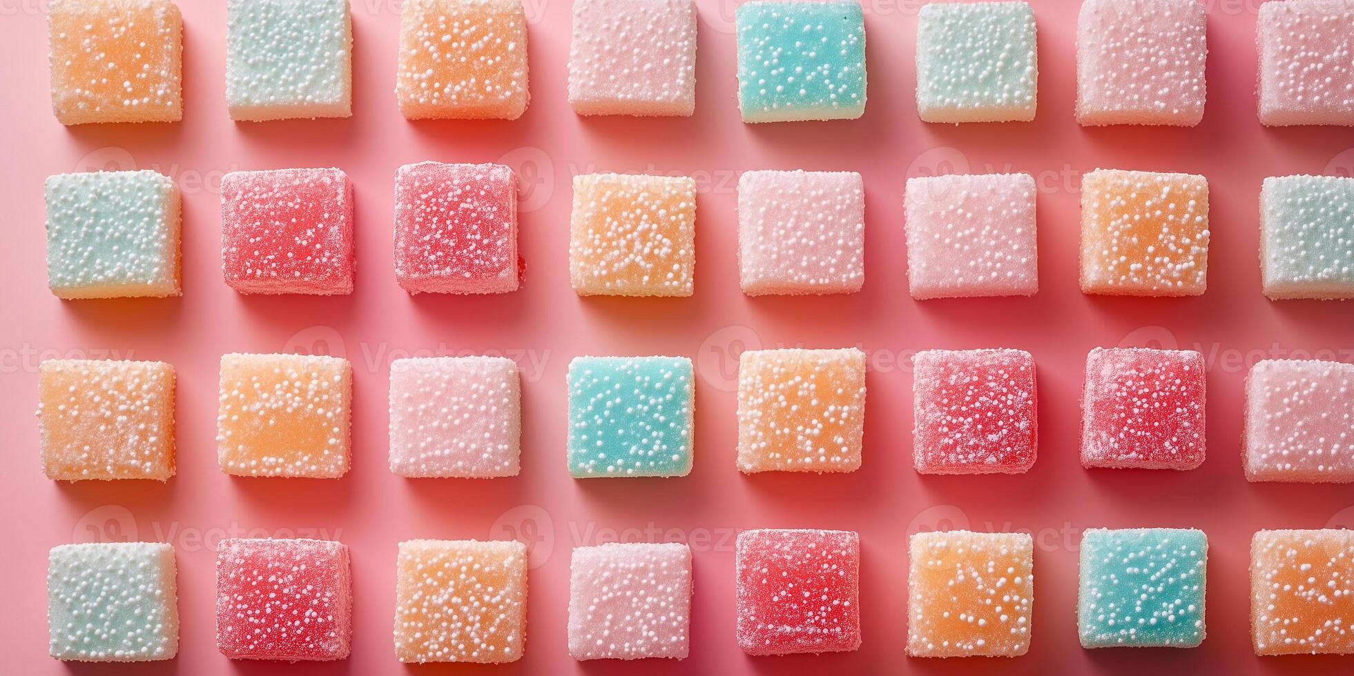 Bite confections arranged to create a pixelated image on surface photo