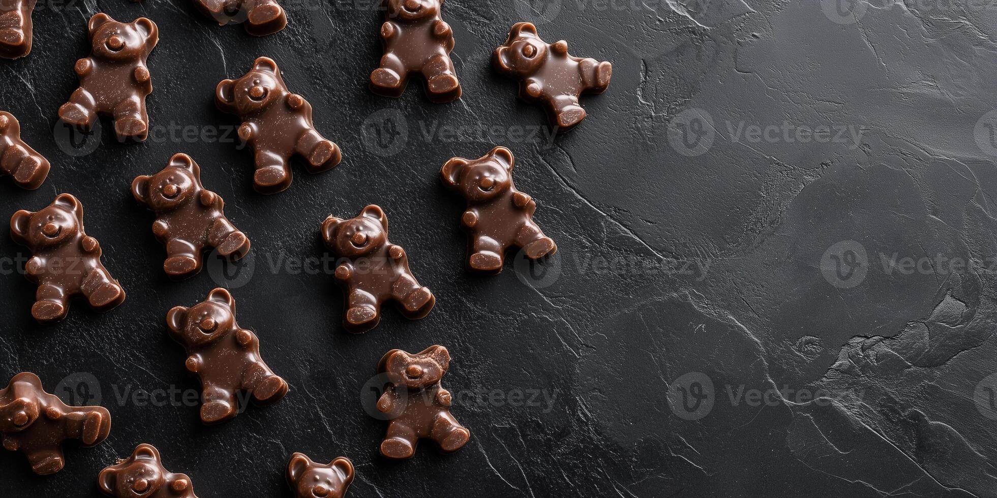 Bear-shaped confections used to create a mosaic pattern on a dark surface photo