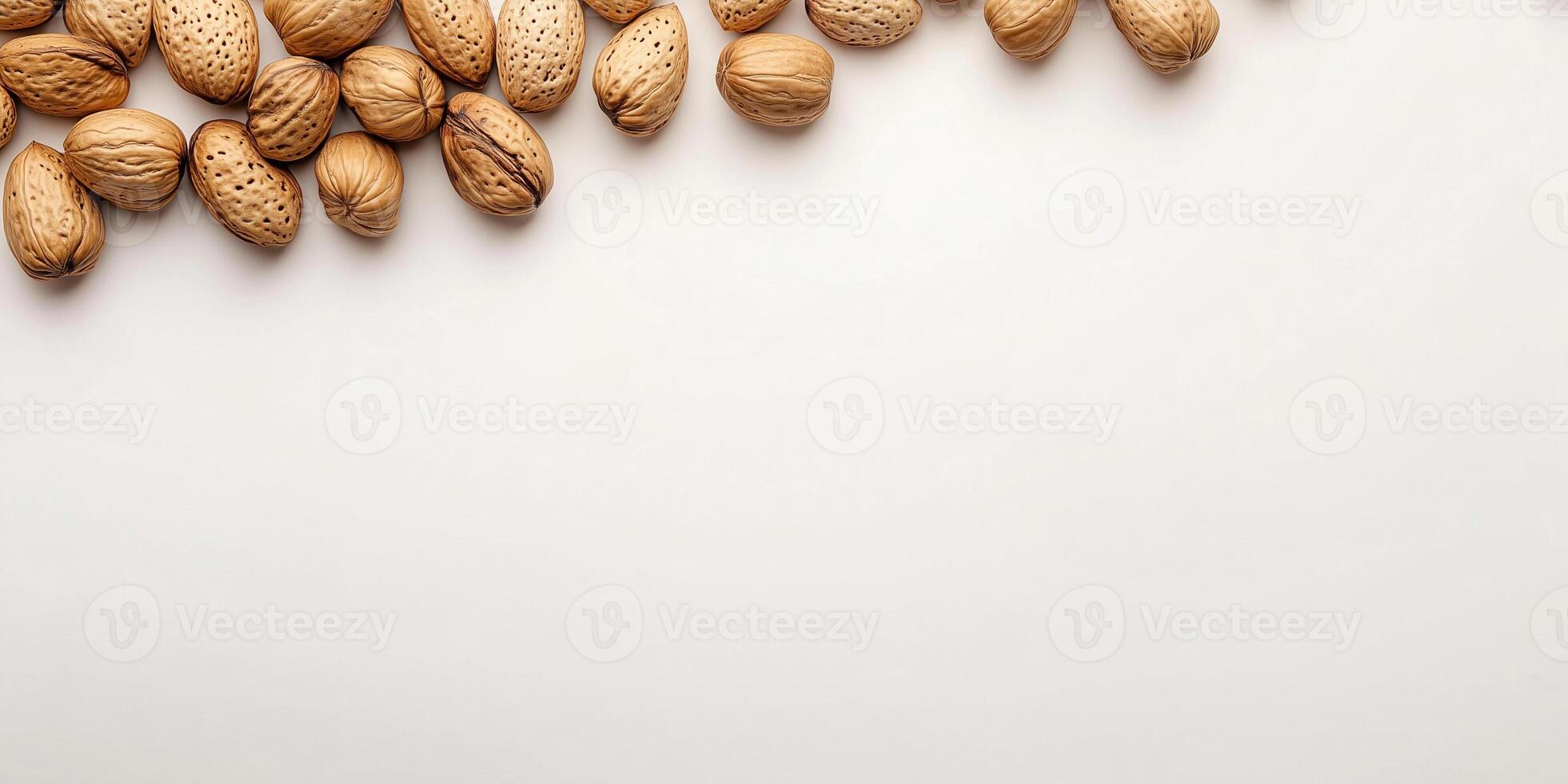 Cluster of nuts occupies the top edge, some extending down towards the center photo