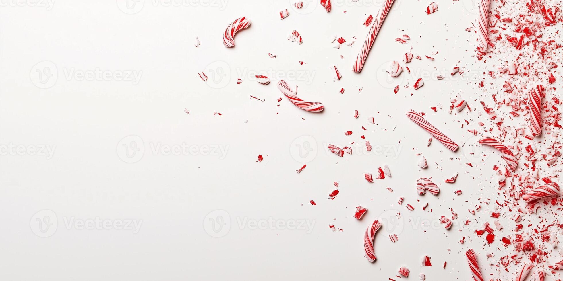 Broken pieces of candy canes scattered irregularly around the perimeter photo