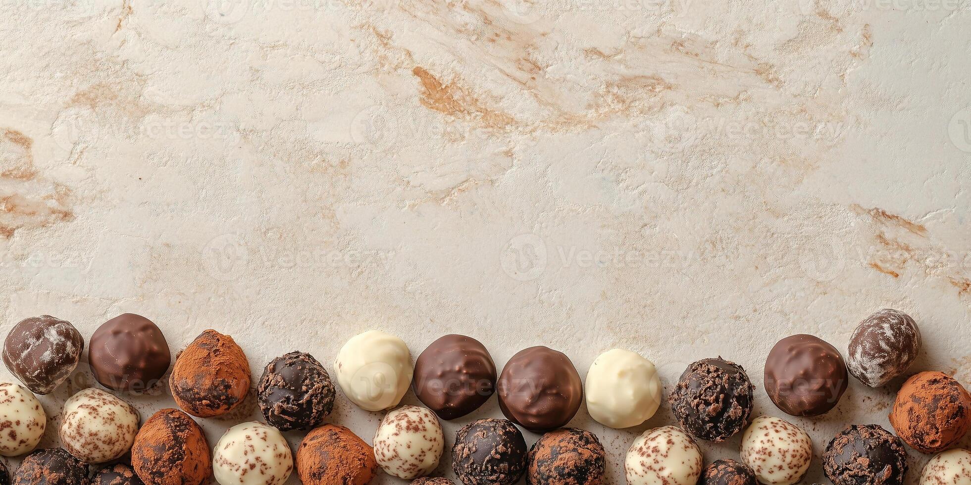 Classic truffles scattered across the bottom, some overlapping and askew for variety photo