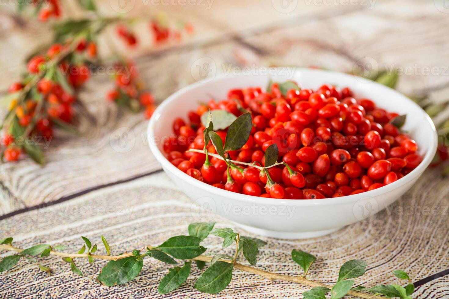 fresh ripe red goji berries in a bowl photo