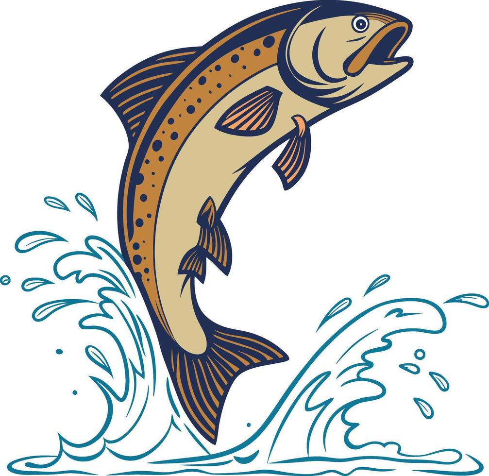 Jumping salmon Fish Drawing vector