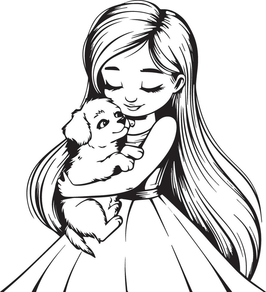 A sweet girl is hugging a puppy vector