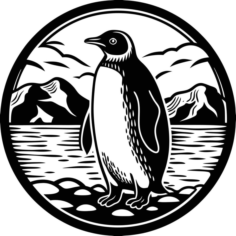 Drawing of Penguin on ice vector