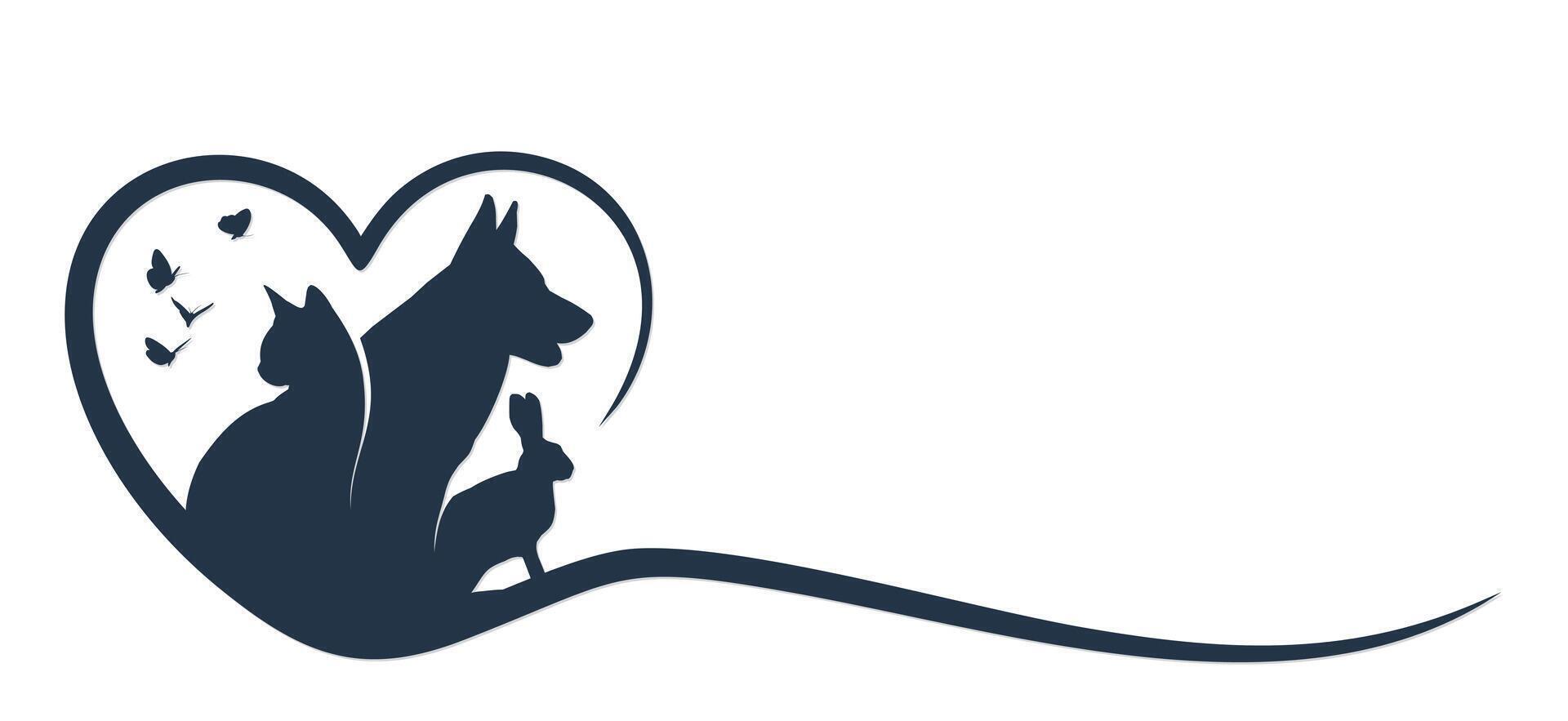 The symbol of a heart with pets and butterflies. vector