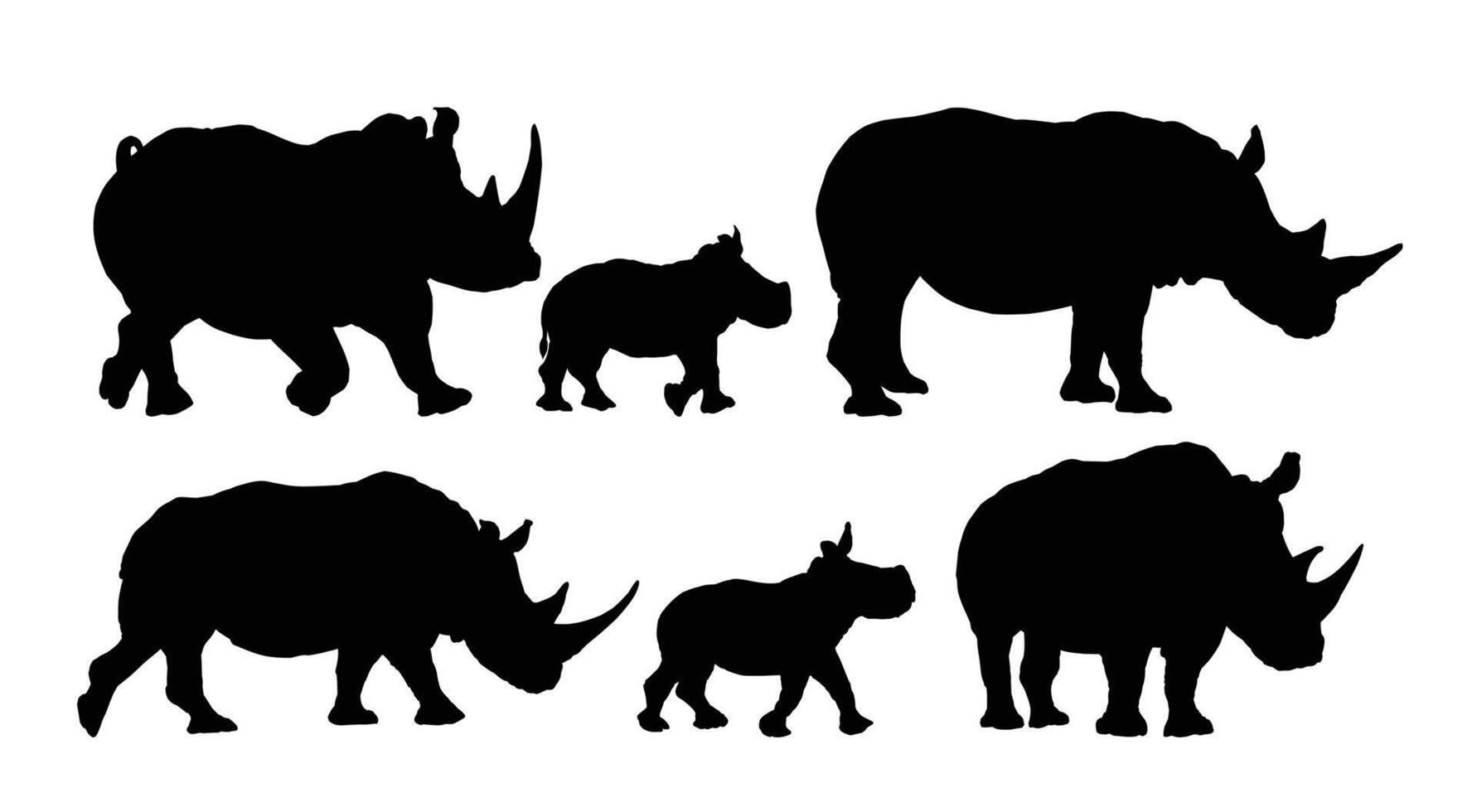 The set of silhouettes of big rhinoceroses. vector