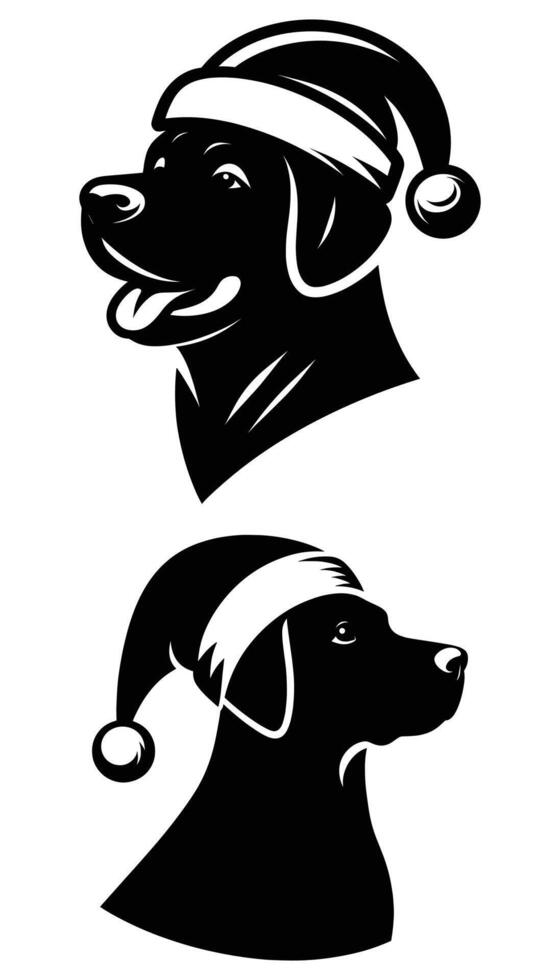 Black labrador dog in santa hat vector