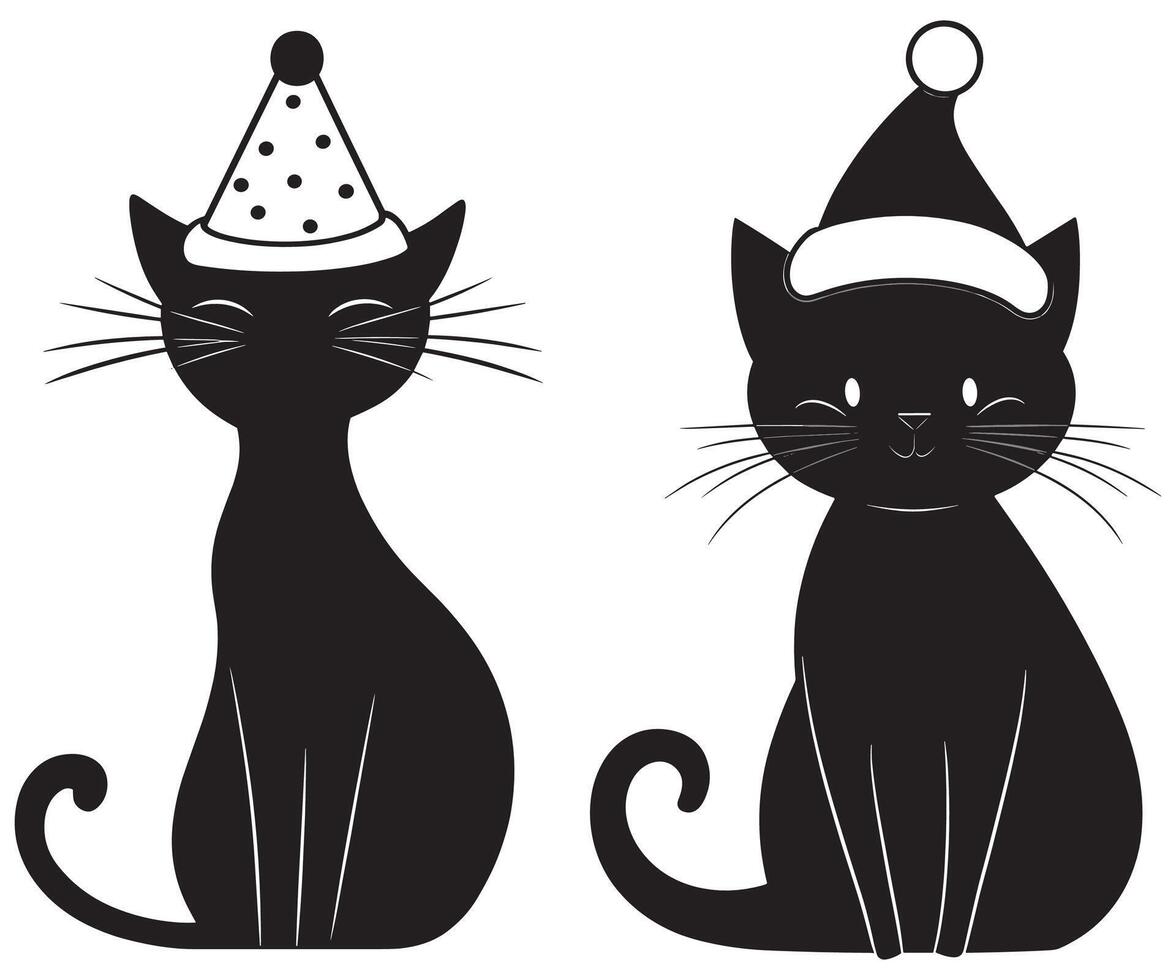 Two black cats wearing party hats vector