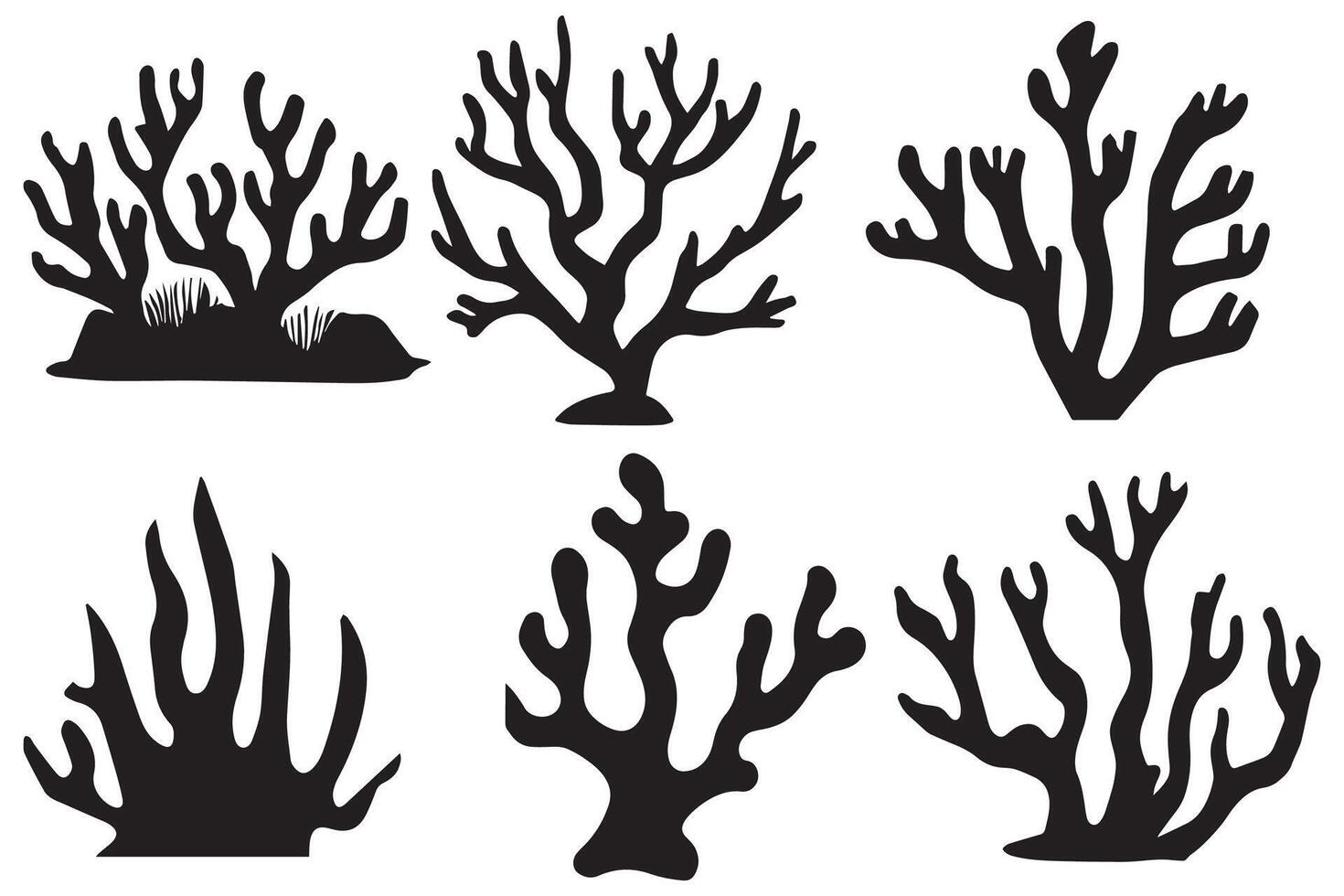 Black silhouettes of corals and sea plants vector
