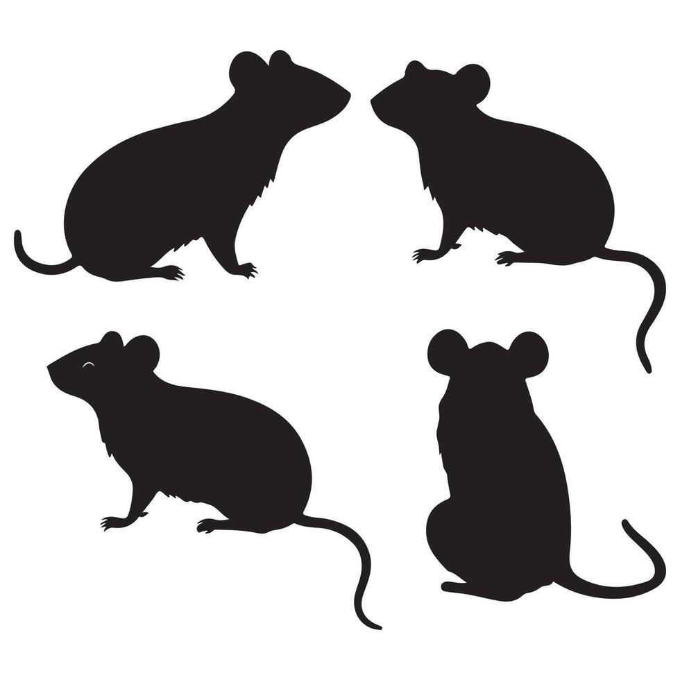 Four black silhouettes of mice on a white background vector
