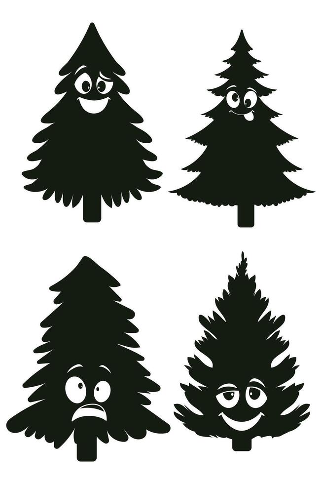 Four different trees with faces and eyes vector