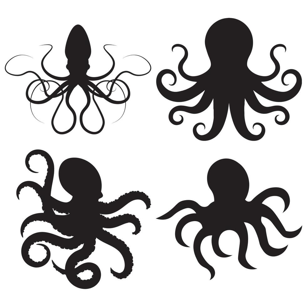 Octopus silhouette set on white background vector