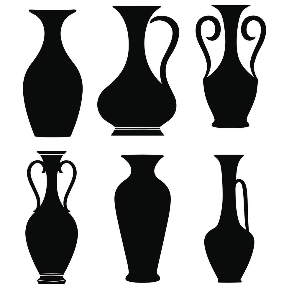 Silhouettes of vases in various shapes and sizes vector