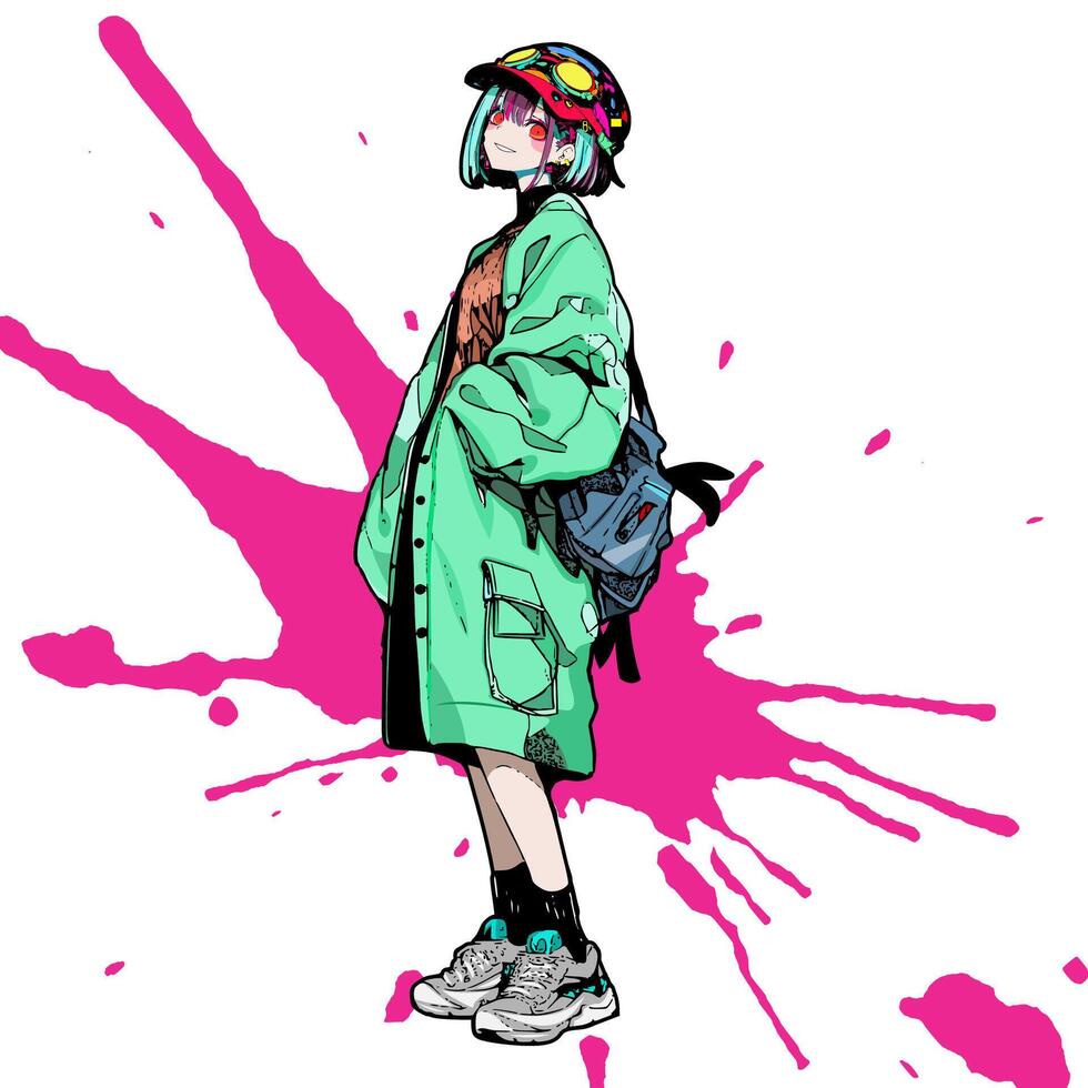 fashionable girl character in long jacket and hat vector