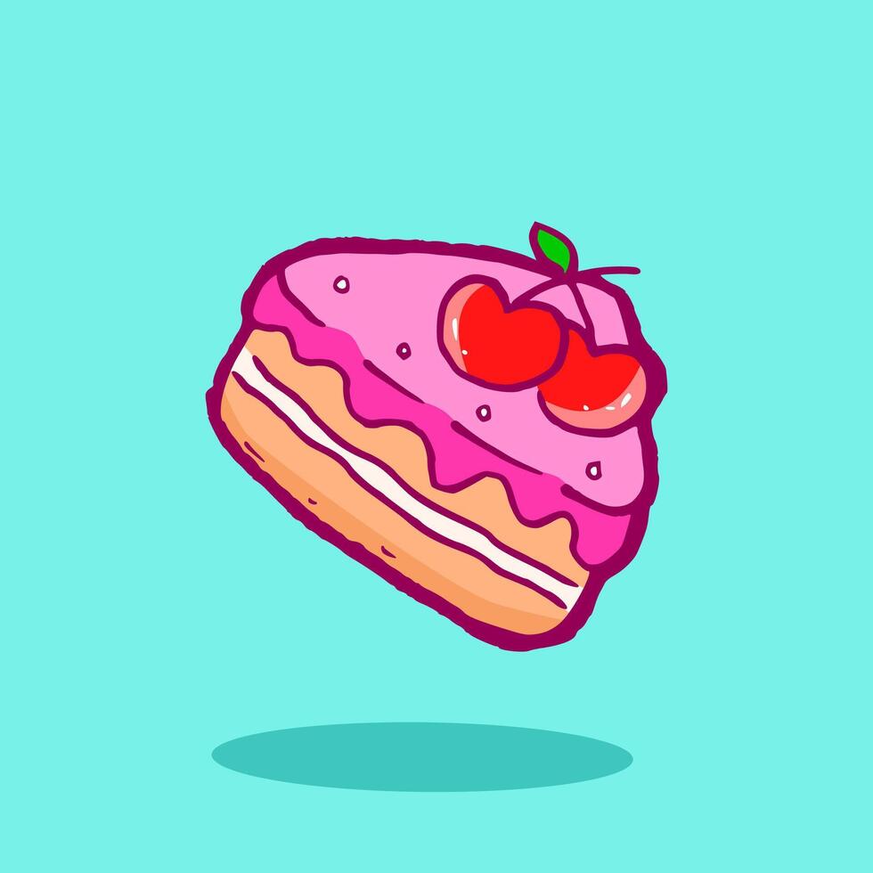 flat cartoon slice of birthday cake with cherry topping vector