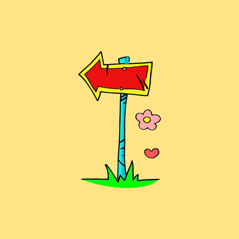 flat cartoon pointing to the left in yellow and red vector