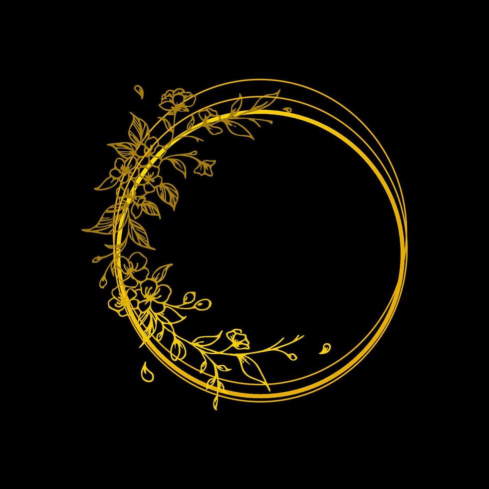 circular flower frame in gold color vector