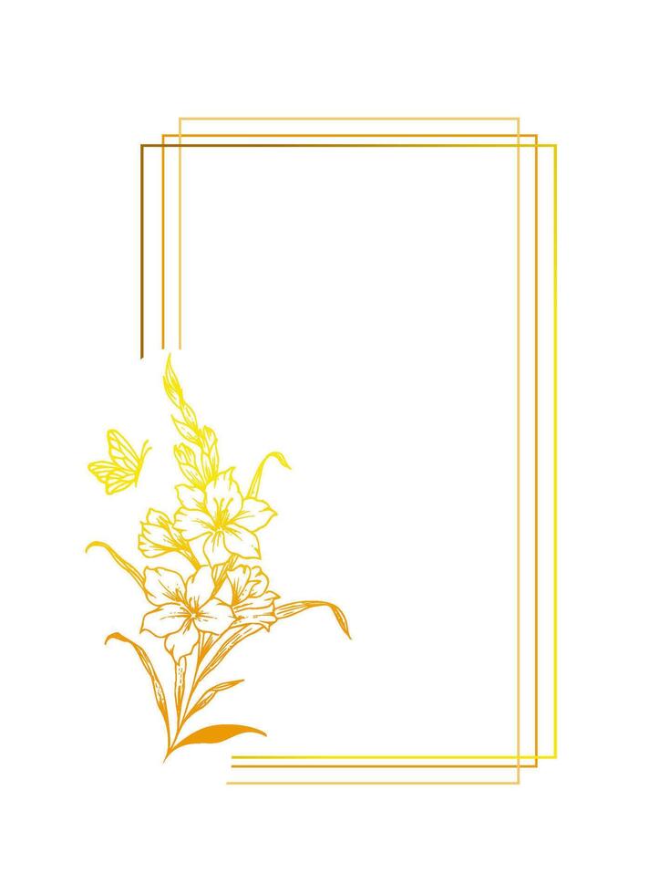 simple gold square frame with floral ornaments vector