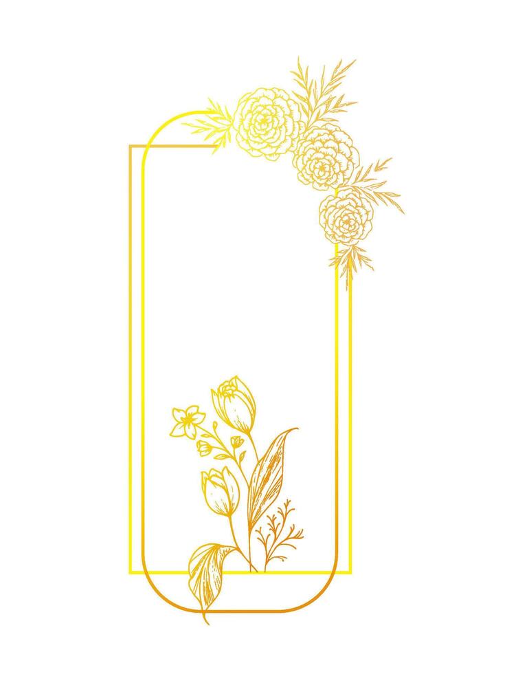 gold colored square frame with floral ornaments vector