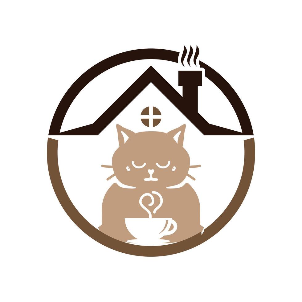 cat coffee house icon logo design template vector