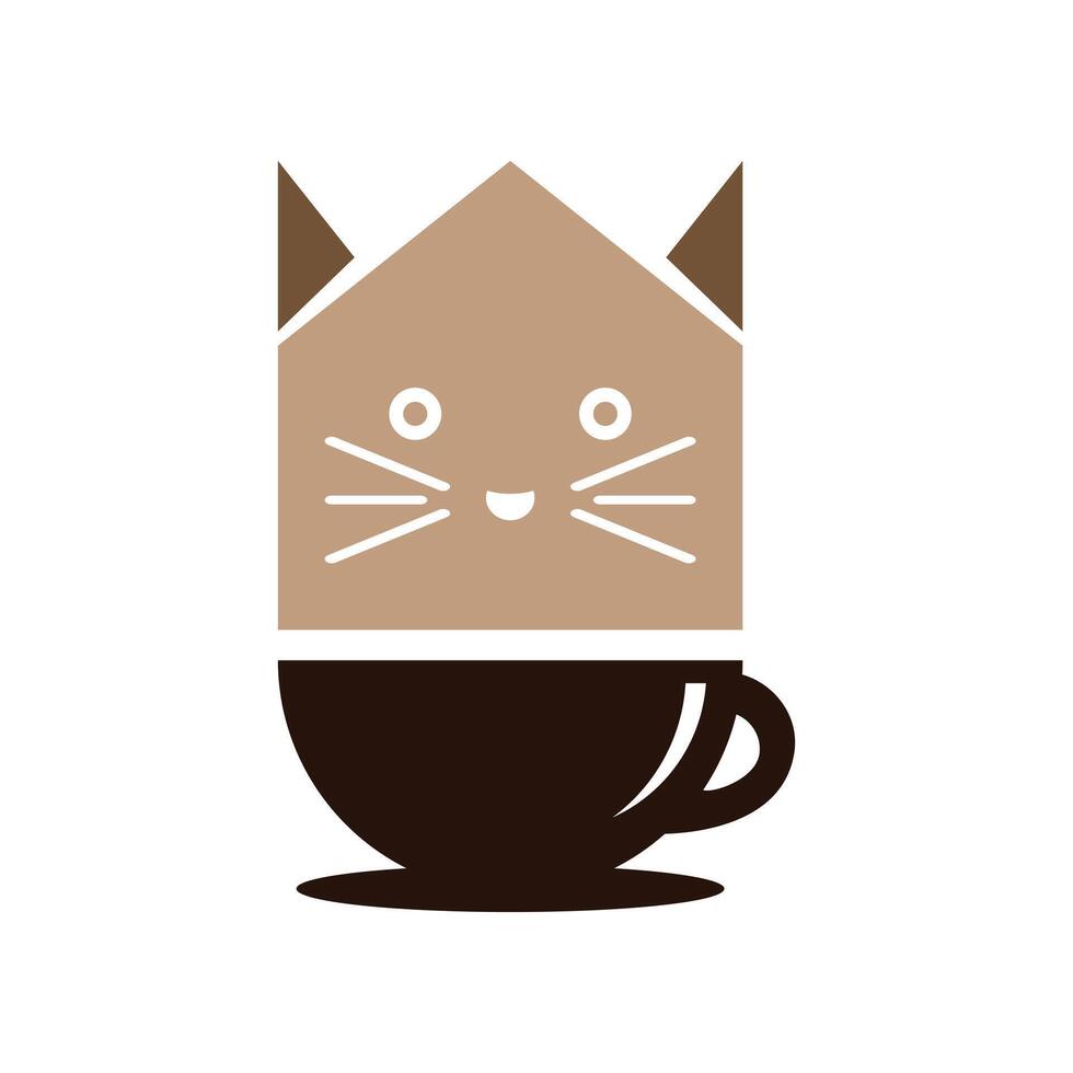cat coffee shop icon logo design template vector