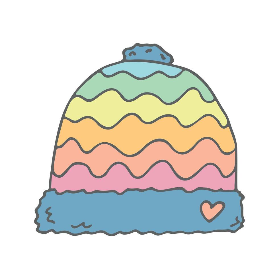 Winter cap doodle Hand drawn winter accessories Single design element for card, print, design, decor vector