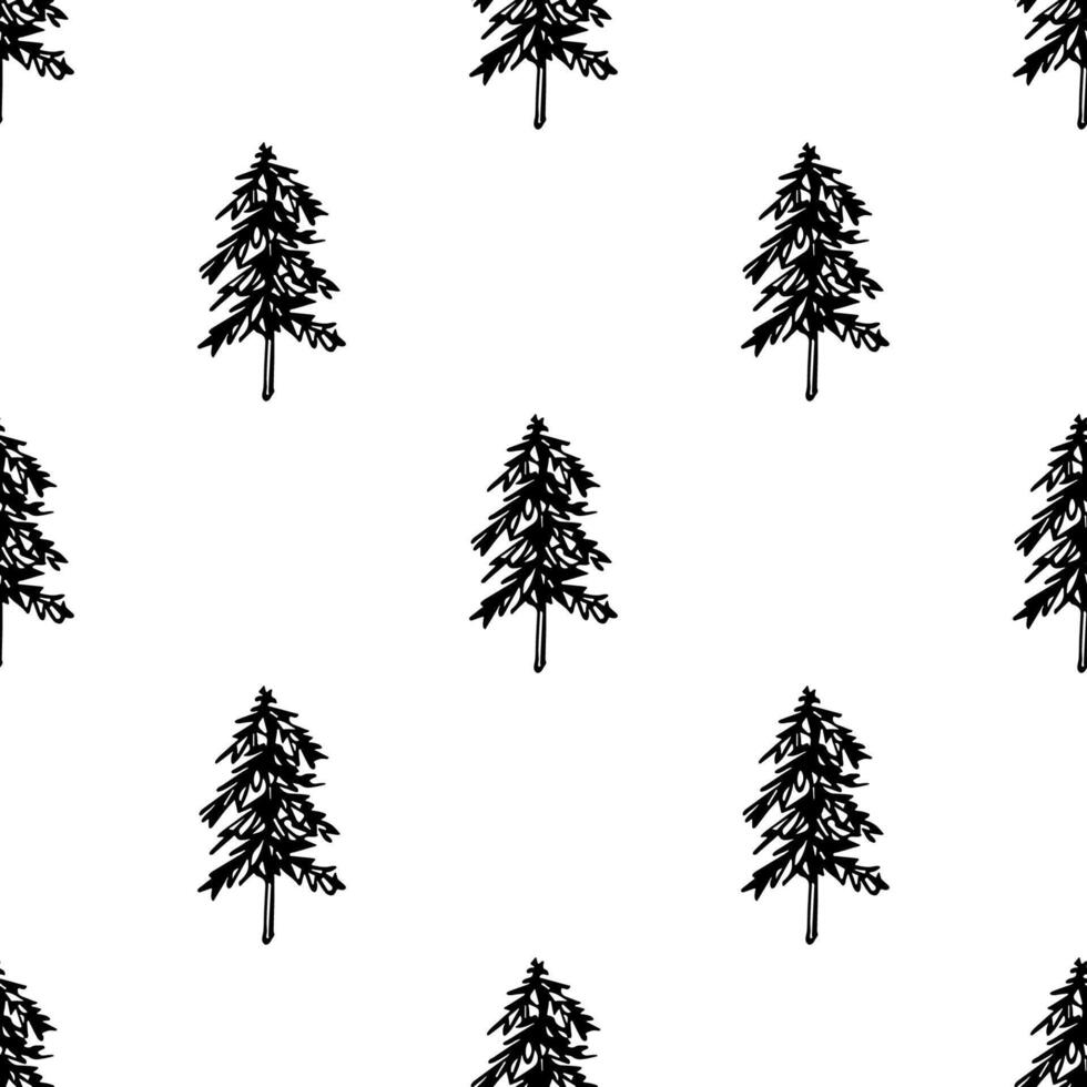 Seamless pattern with geometric minimal scandinavian Christmas tree doodle for decorative print, wrapping paper, greeting cards and fabric vector