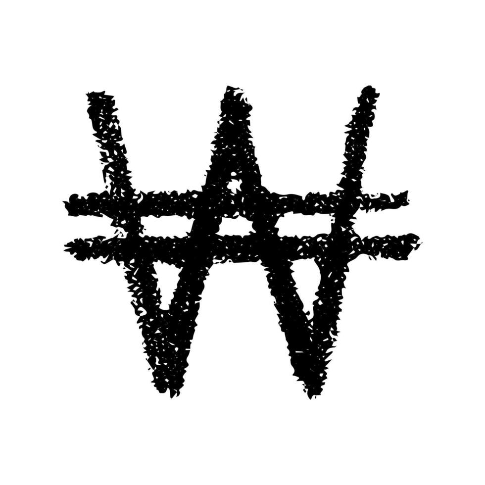 Hand drawn won currency symbol. Brush stroke doodle. Single element for design vector