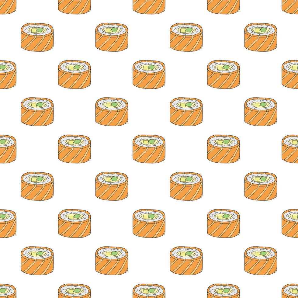 Seamless pattern with sushi roll for decorative print, wrapping paper, menu, wallpaper and fabric vector