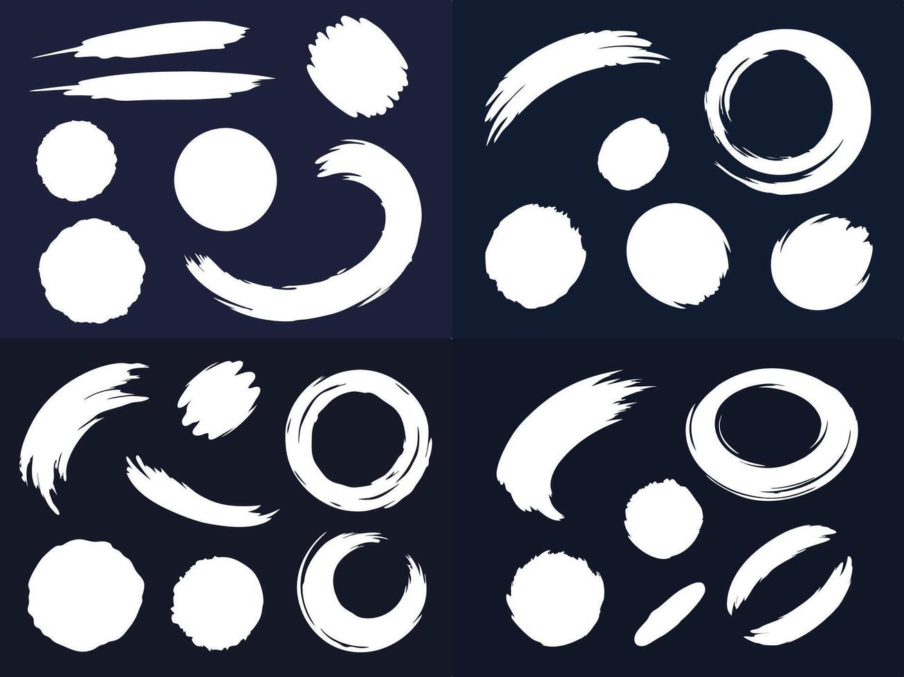 Set of Hand-Drawn Brush Stroke Circles and Abstract Ink Elements vector