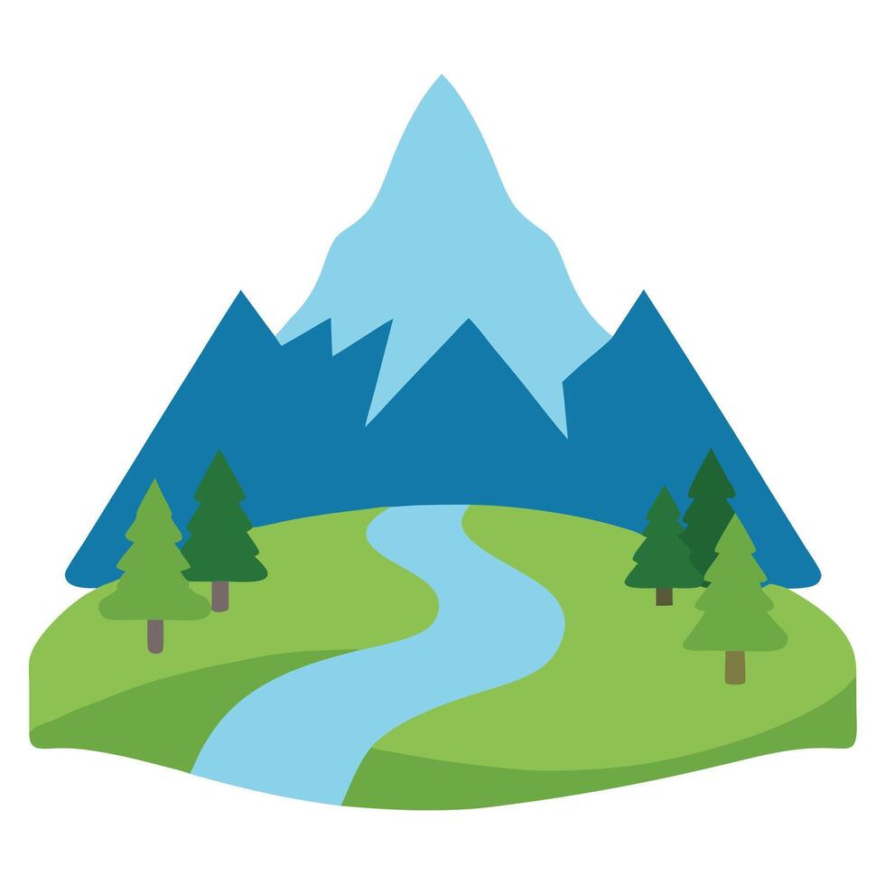 Abstract Mountain Landscape with River and Hills Icon vector