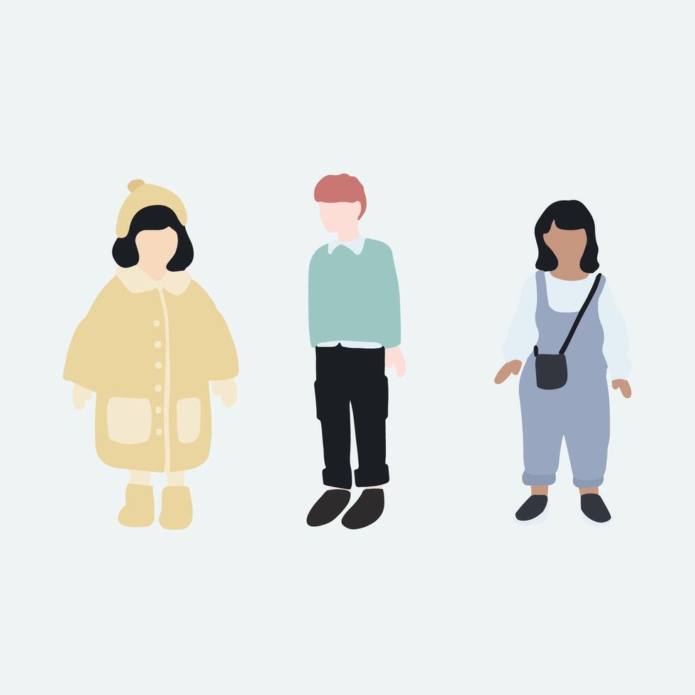 flat minimal children male and female n in winter clothing concept. For architecture rendering, graphic design, info graphic, media vector