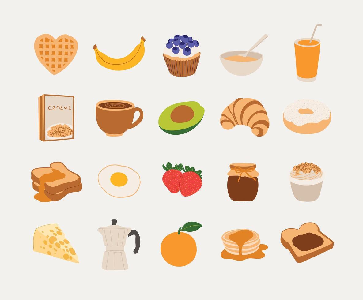 Assorted Breakfast Food Icons vector
