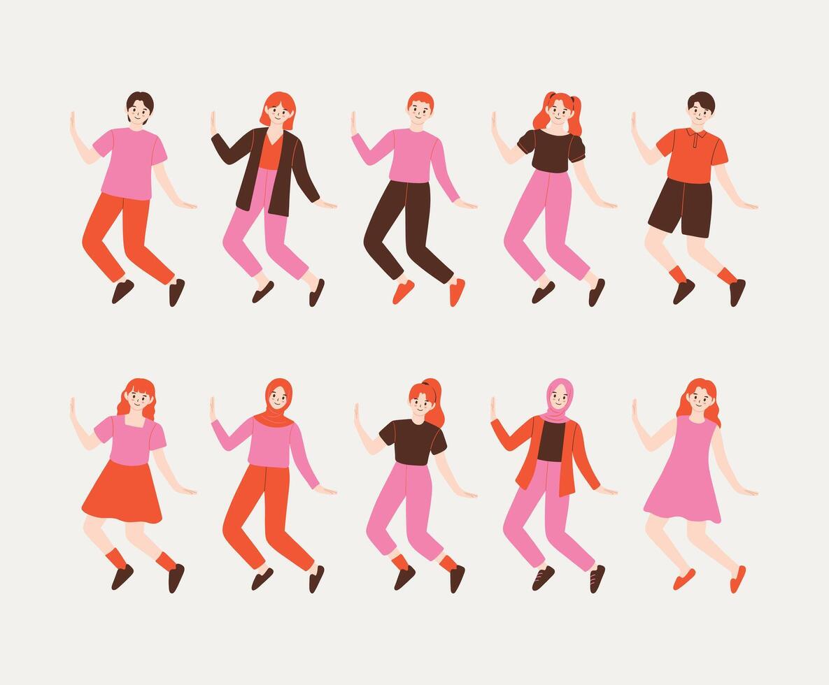 Diverse Cartoon Characters in Casual Dance Poses vector