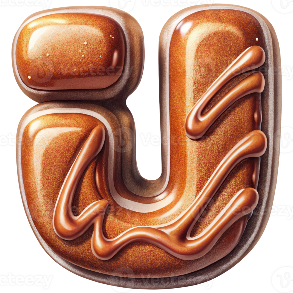 Letter J Set of Chocolate Alphabet Letters Numbers with Glossy Finish and 3D Effect png