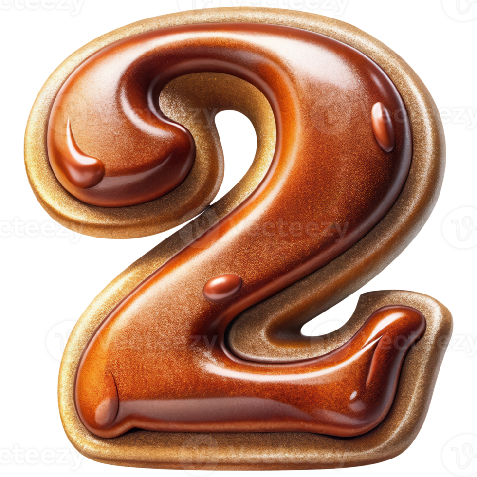 Letter 2 Set of Chocolate Alphabet Letters Numbers with Glossy Finish and 3D Effect png
