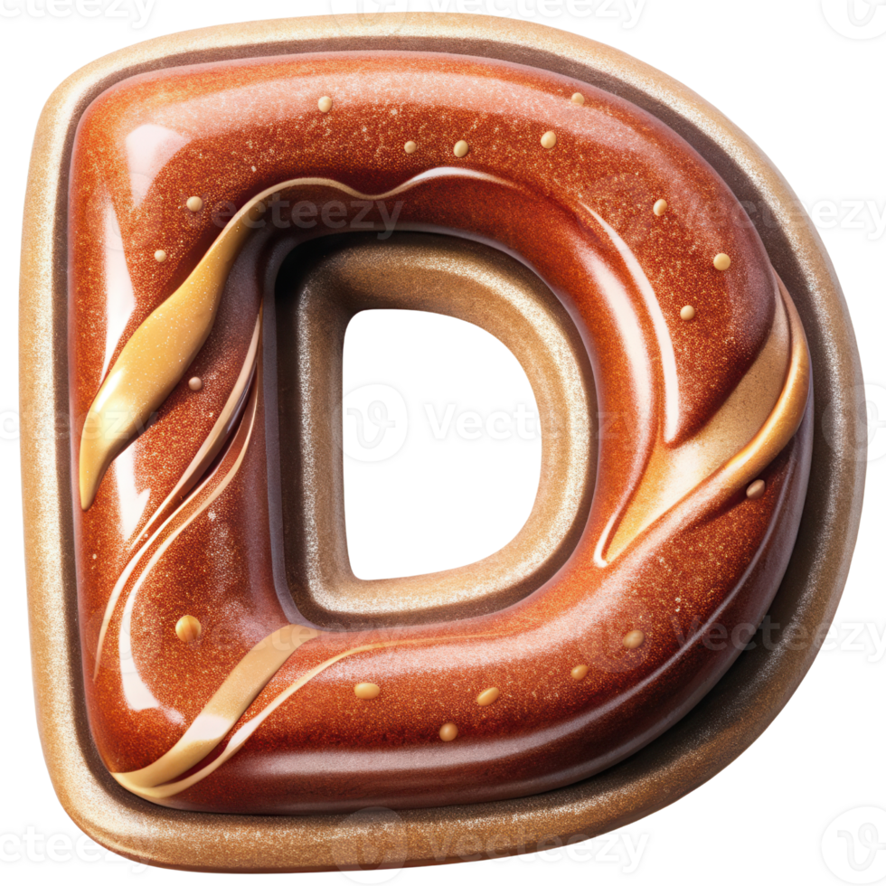 Letter D Set of Chocolate Alphabet Letters Numbers with Glossy Finish and 3D Effect png