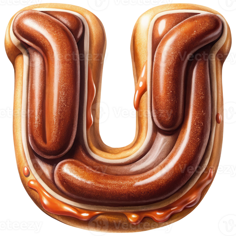 Letter U Set of Chocolate Alphabet Letters Numbers with Glossy Finish and 3D Effect png