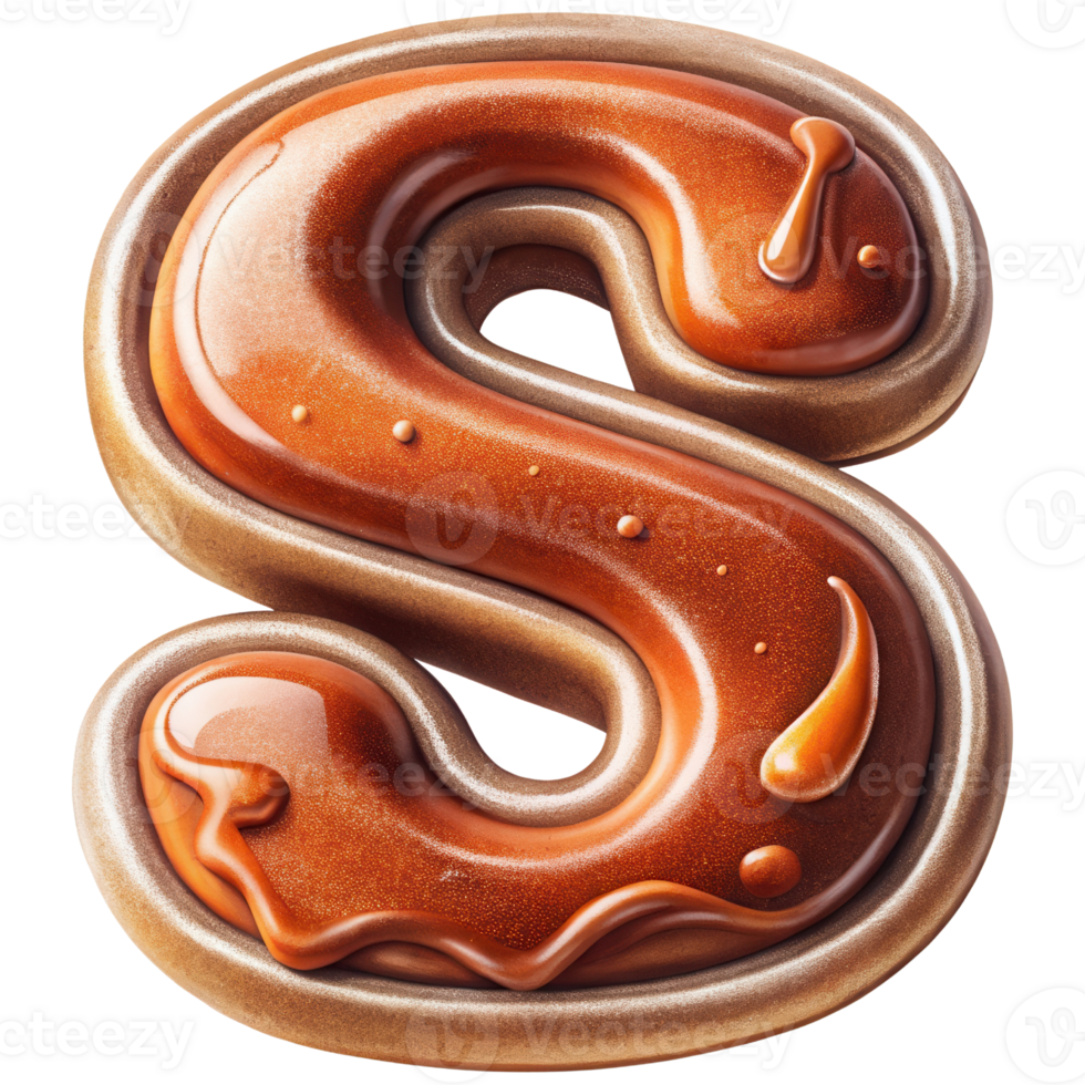 Letter S Set of Chocolate Alphabet Letters Numbers with Glossy Finish and 3D Effect png