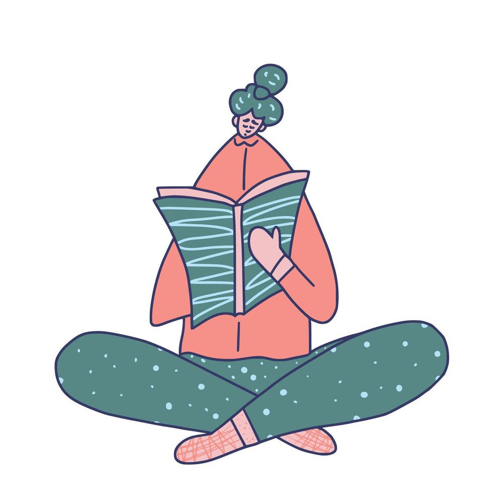 Girl read a book in her room. illustration. vector