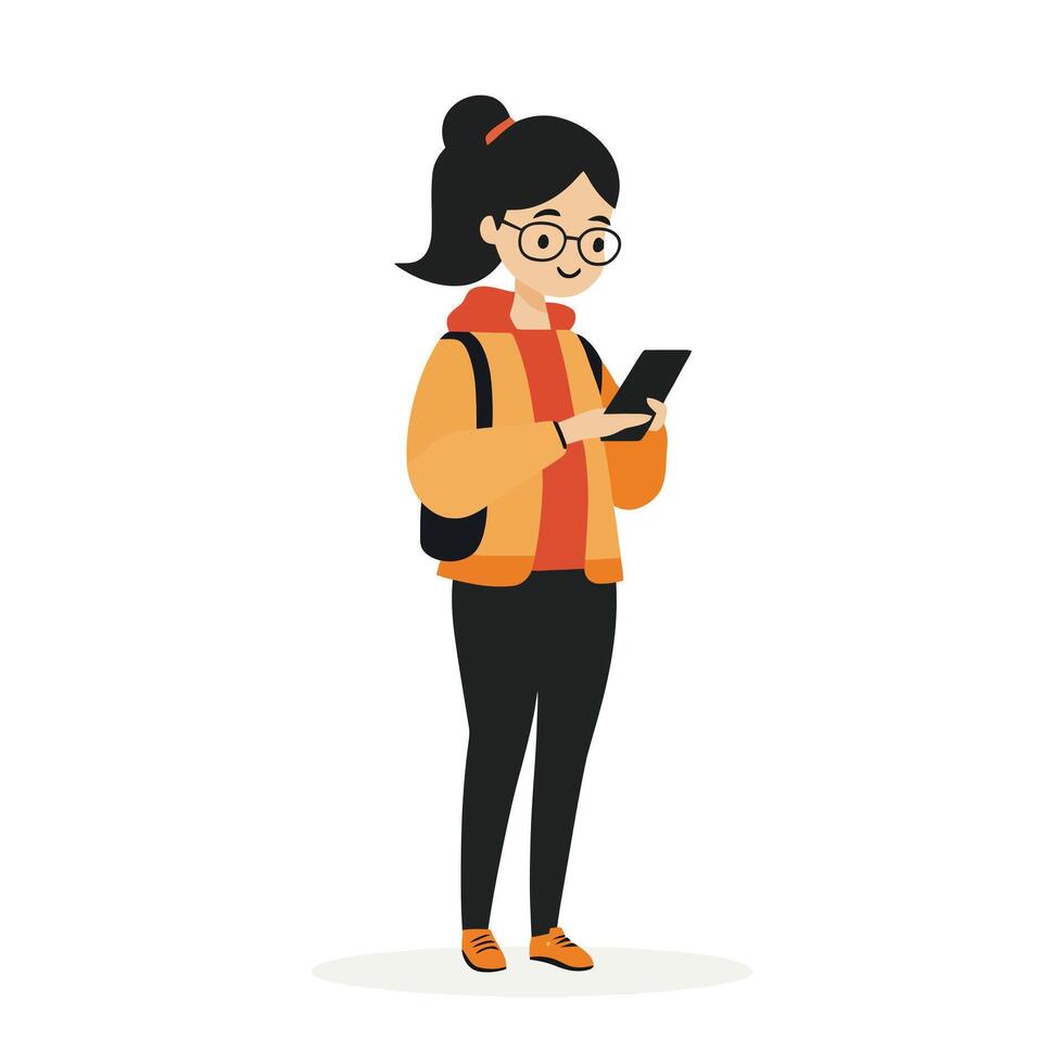Woman Scrolling Through Her Phone vector