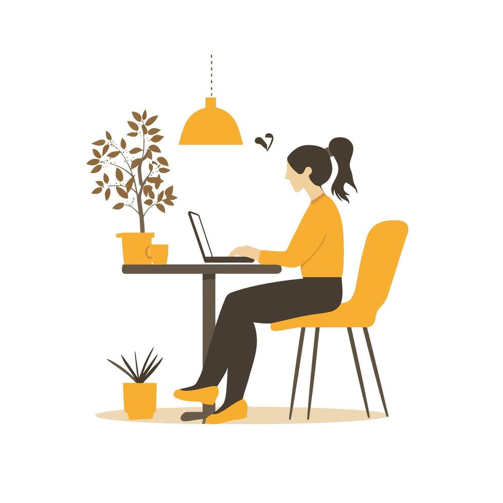 Professional Woman Using Laptop at Desk vector